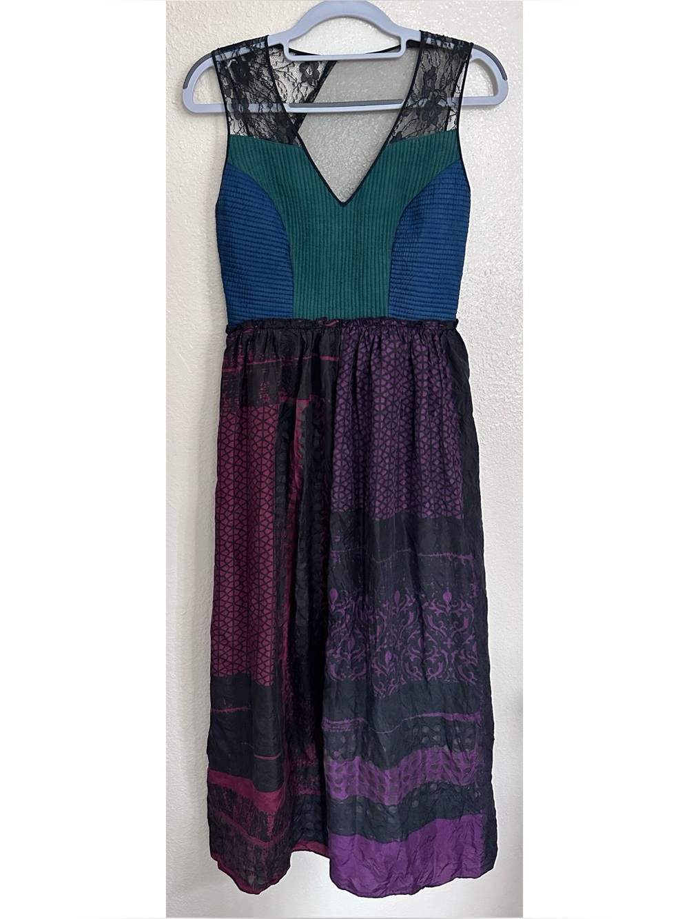 Anthropologie Niki Tlanapan Lined Patchwork Lace Silk Maxi Dress